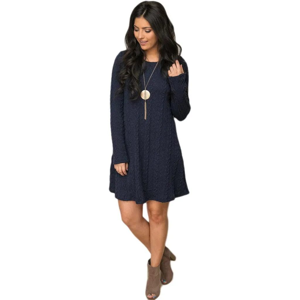 Womens Knitted Crewneck Sweater Dress