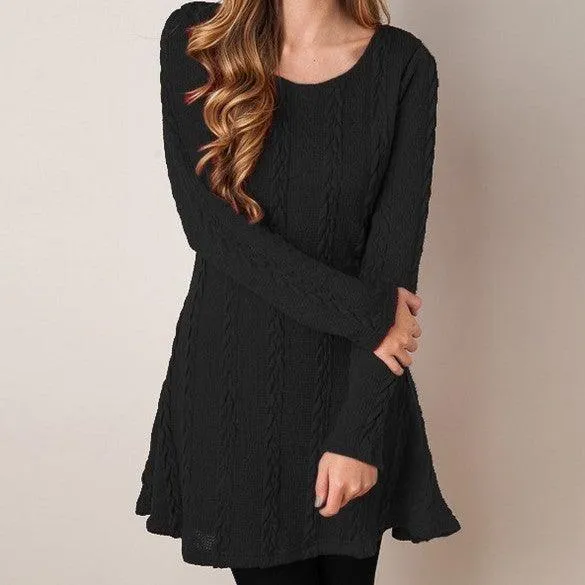 Womens Knitted Crewneck Sweater Dress