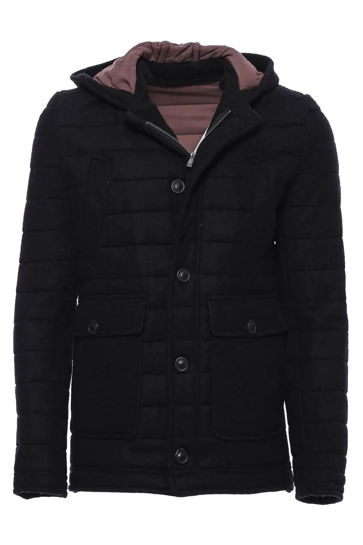 WSS Bag Pocket Felt Hooded 4 Pocket Black Coat- - Ciudad Manuel Doblado