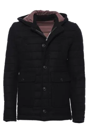 WSS Bag Pocket Felt Hooded 4 Pocket Black Coat- - Ciudad Manuel Doblado