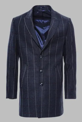 WSS Checked Navy Blue Men Coat  - Singen