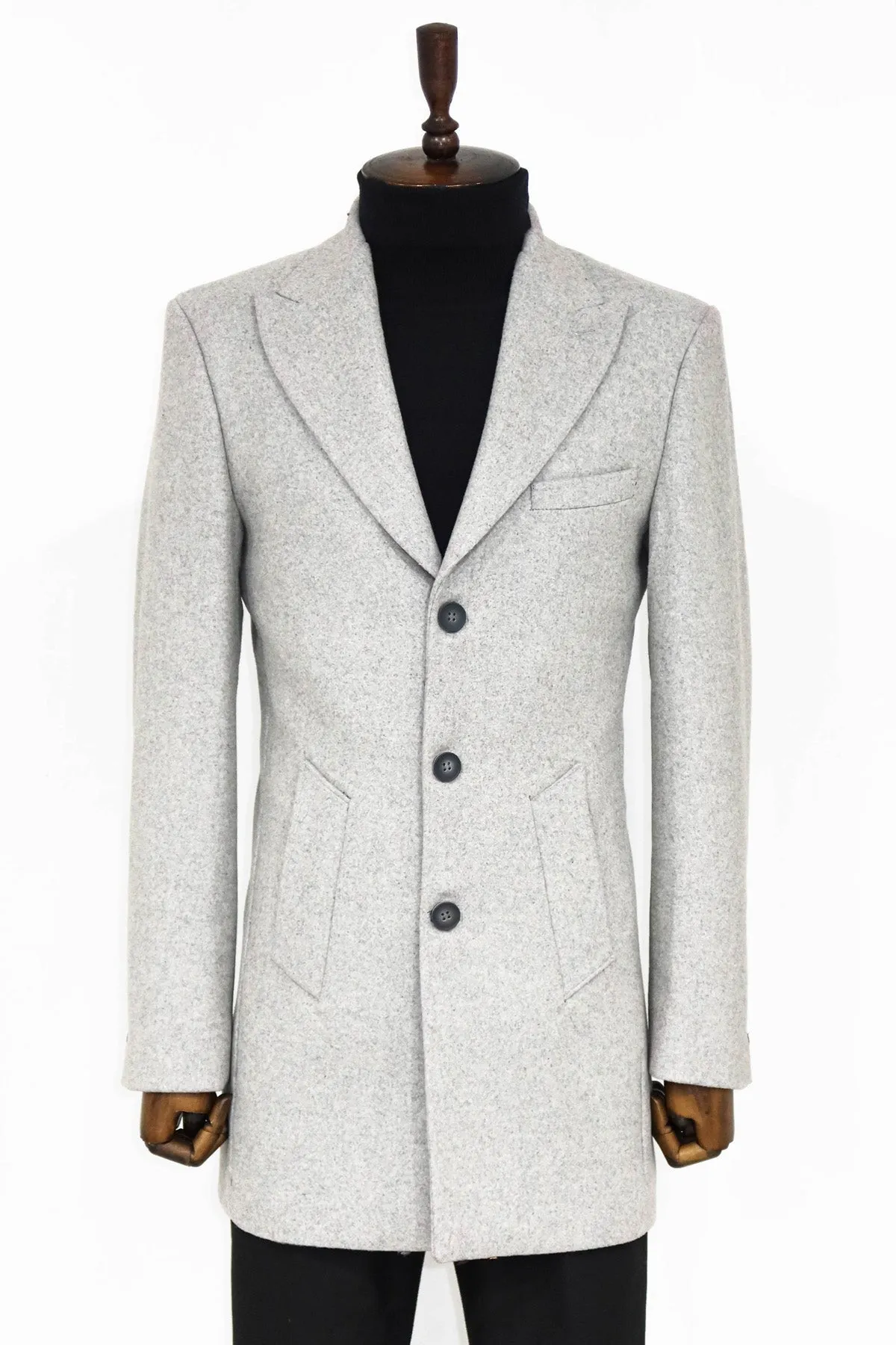 WSS Wide Lapel Wool Grey Men Coat  - Geelong