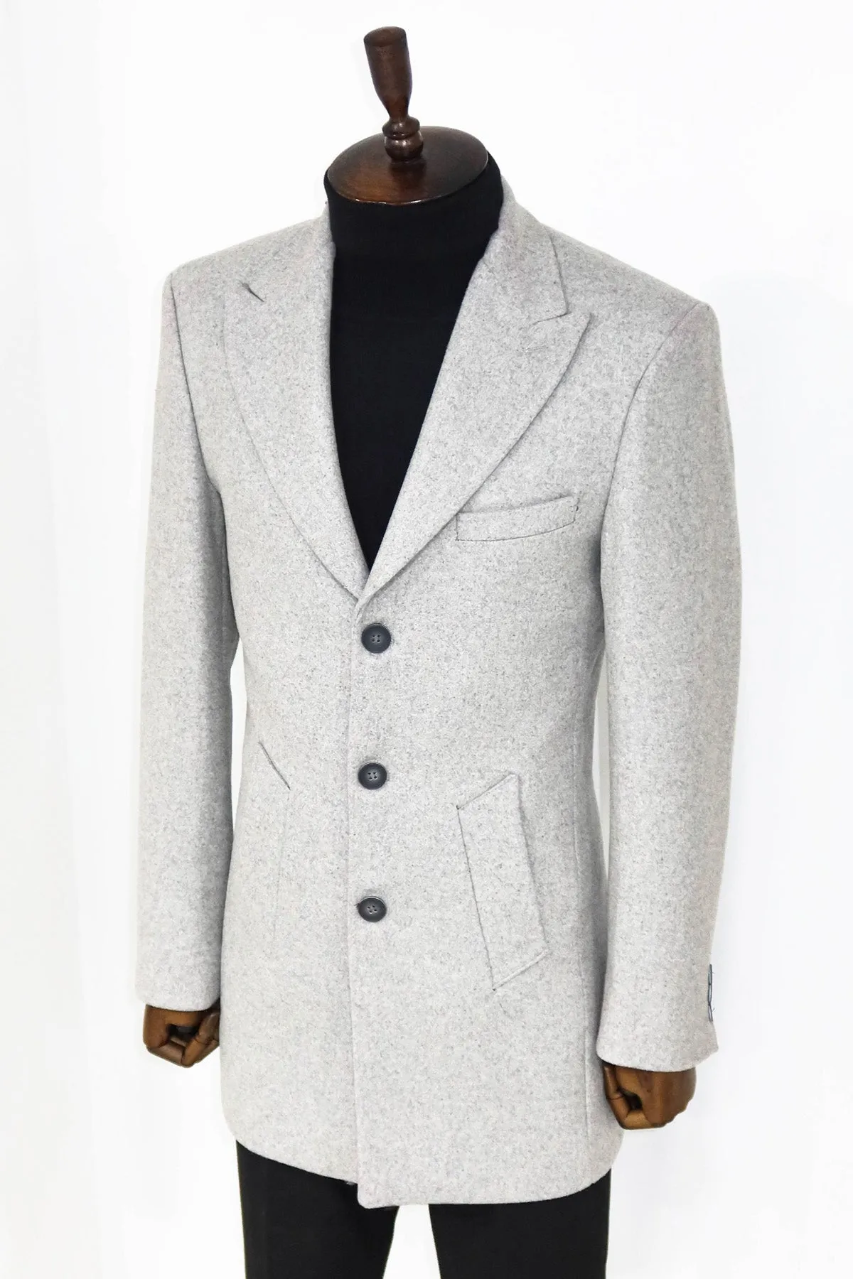 WSS Wide Lapel Wool Grey Men Coat  - Geelong