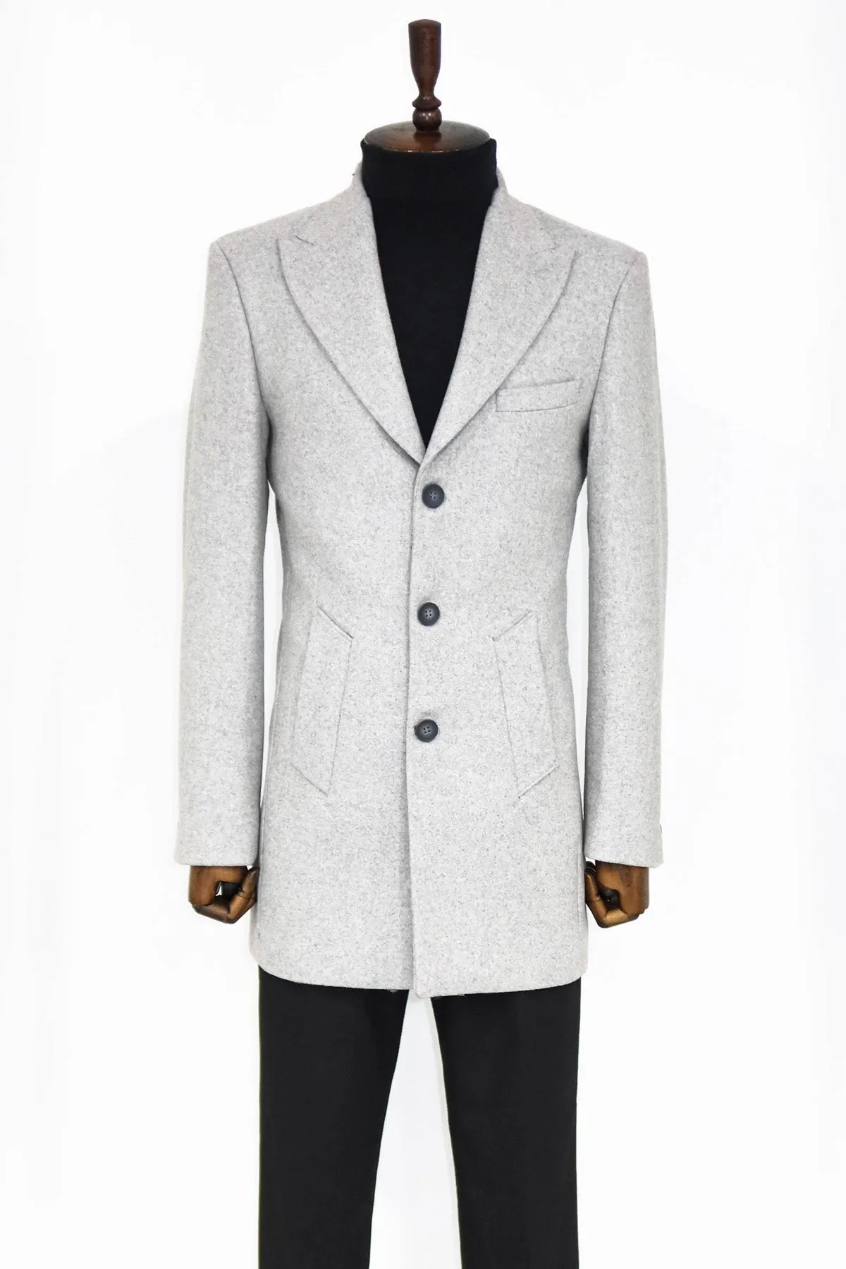 WSS Wide Lapel Wool Grey Men Coat  - Geelong